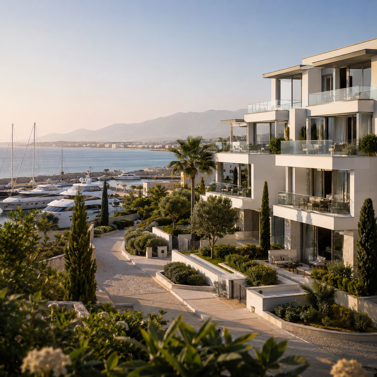 Luxury coastal property and yacht marina